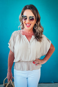 Wendy Button Front Dolman Sleeve Peplum Top