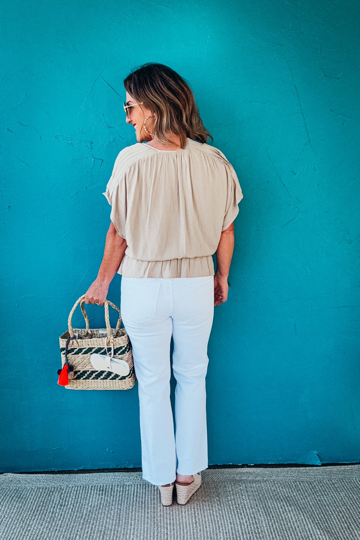 Wendy Button Front Dolman Sleeve Peplum Top