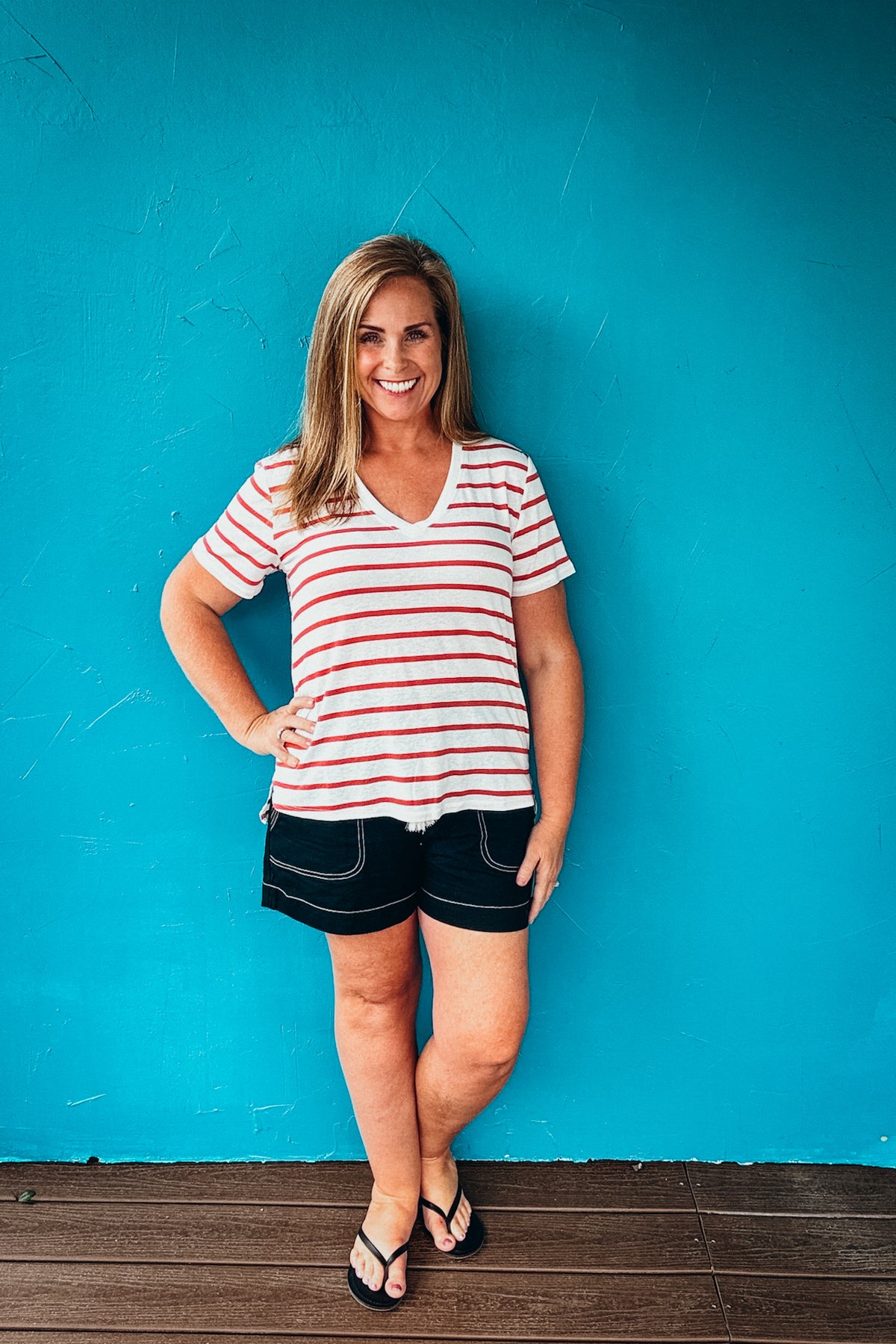 Tracy Cotton Linen Blend Relaxed Fit Striped T-shirt
