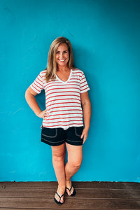 Tracy Cotton Linen Blend Relaxed Fit Striped T-shirt