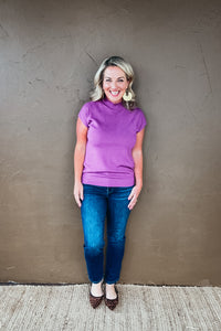 Sienna Dolman Short Sleeve Lightweight Sweater Purple