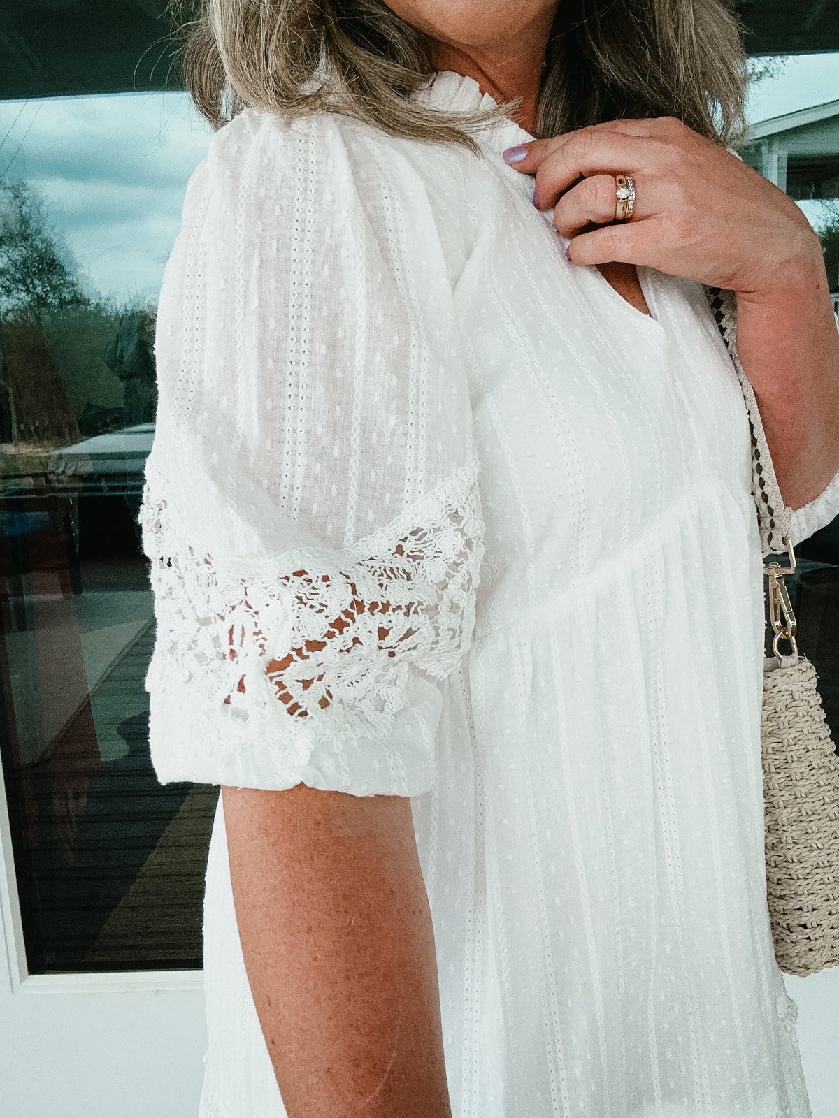Becky Lace Sleeve White Tiered Dress