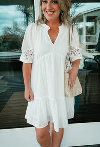 Becky Lace Sleeve White Tiered Dress