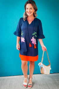 Serena Tassle V-Neck Embroidery Detailed Shift Dress