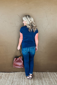 Sienna Dolman Short Sleeve Lightweight Sweater in Navy