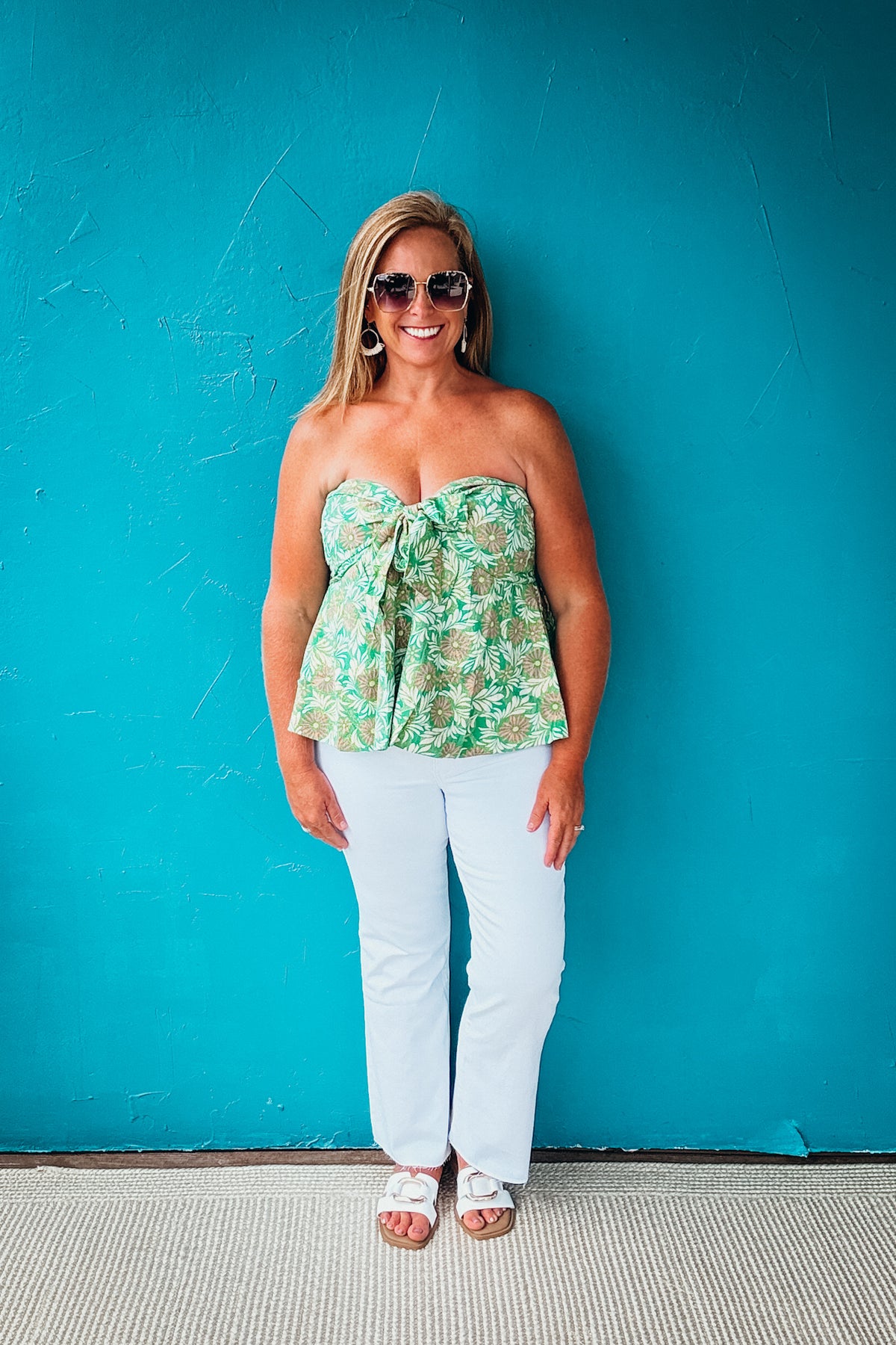 Marina Floral Print Ribbon Bubble Hem Strapless Top