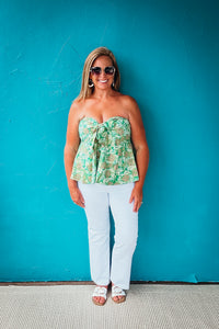 Marina Floral Print Ribbon Bubble Hem Strapless Top