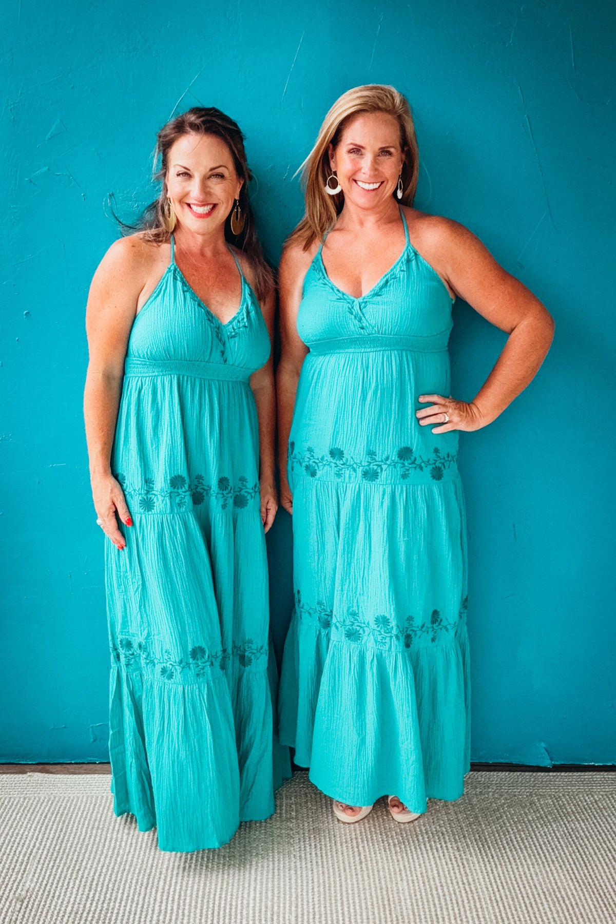 Justine Boho Embroidered V Neck Tiered Halter Maxi Dress