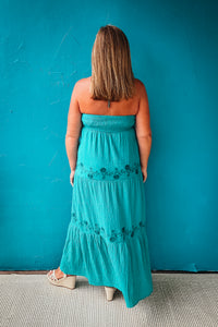 Justine Boho Embroidered V Neck Tiered Halter Maxi Dress