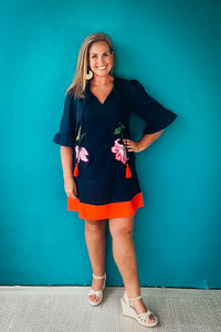 Serena Tassle V-Neck Embroidery Detailed Shift Dress