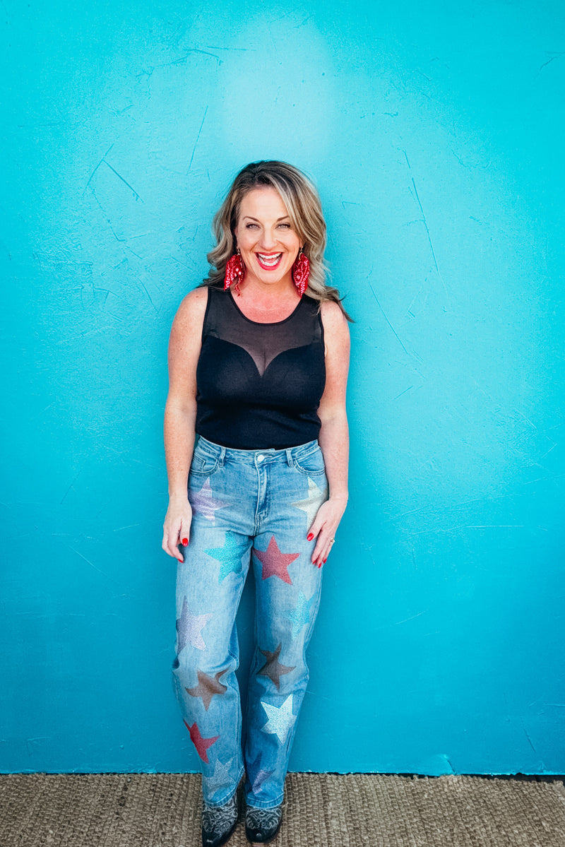 Nellie Star Bedazzled Wide Leg Jeans