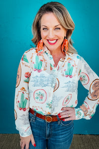 Georgia Vintage Western Print Chiffon Shirt