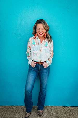 Georgia Vintage Western Print Chiffon Shirt