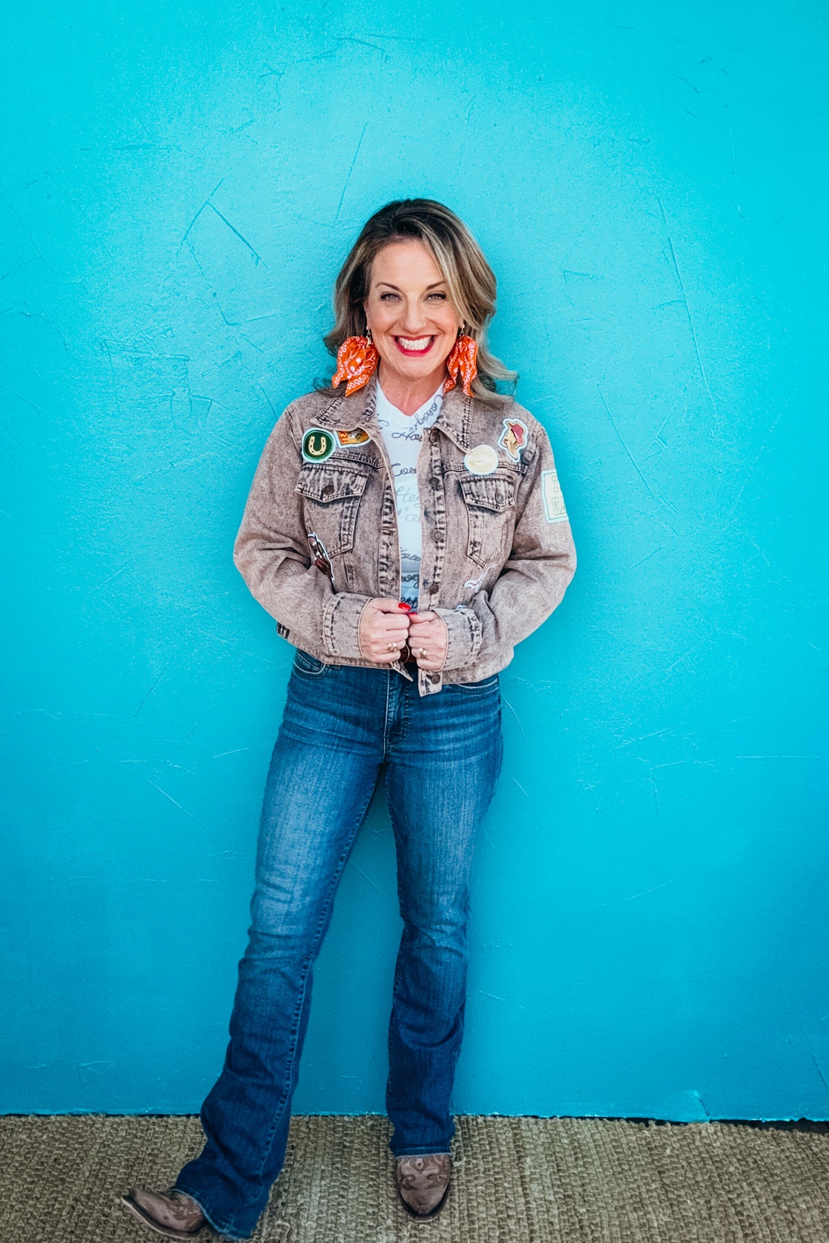 Savannah Antique Washed Western Patch Denim Jacket