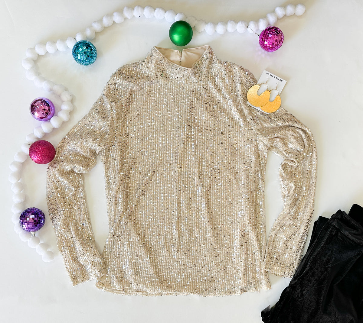 Stacey Mock Neck Sequin Blouse