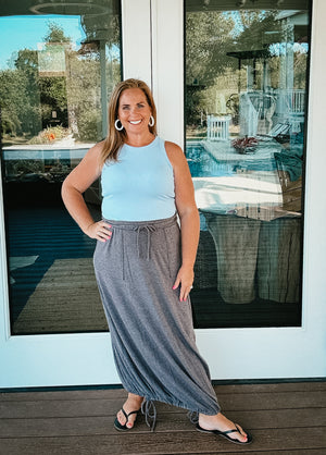 All in Drawstring Maxi Skirt - Mocha Gray