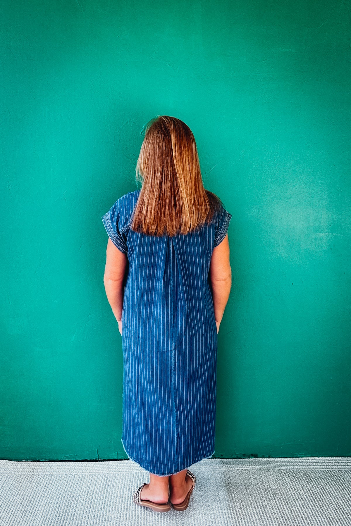 Julia Pinstripe Denim Collared Midi Dress