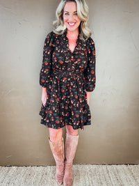 Maren Corduroy Floral Ruffle Mini Dress