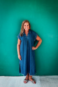 Julia Pinstripe Denim Collared Midi Dress