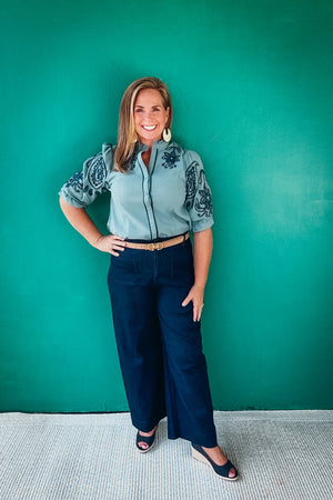 Meredith Embroidery Ruffle Top