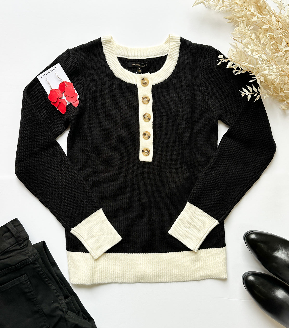 Viv Black Henley Sweater