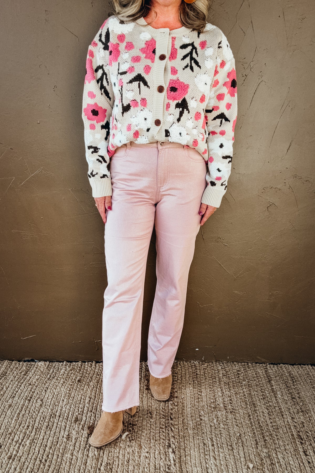 Tatum Shimmer Straight Leg Light Pink Pants