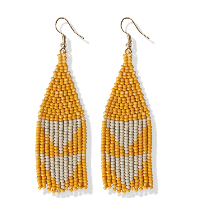 Lennon Two Color Triangles Beaded Fringe Earrings Yellow