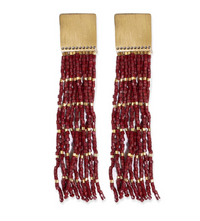 Harlow Brass Top Solid With Gold Stripe Beaded Fringe Earrings Maroon