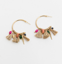 Coastal Chic Raffia and Bead Semi Hoop Earrings