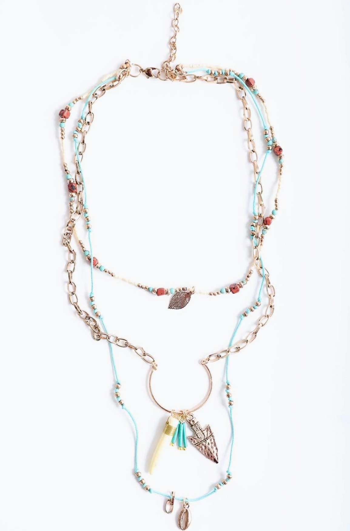 Tusk Horn and Arrow Layered Necklace