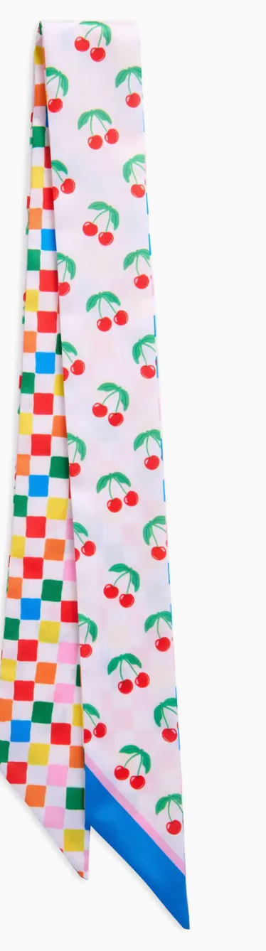Coral Multi Cherries Twilly Scarf