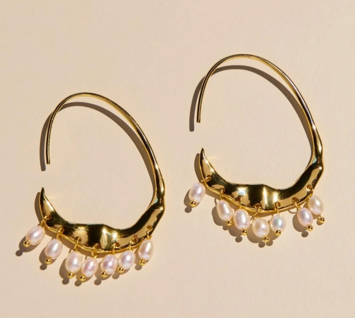 Gold Pearl Statement Hoop Earrings