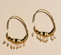 Gold Pearl Statement Hoop Earrings
