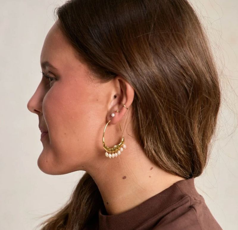 Gold Pearl Statement Hoop Earrings