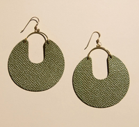 Metallic Moss Leo Leather Hoop Earrings