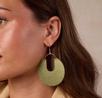 Metallic Moss Leo Leather Hoop Earrings