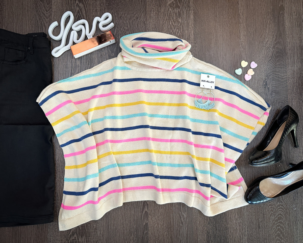 Candy Heart Striped Poncho by THML