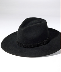 Braided Leather Trim Panama Hat in Black