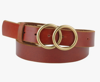 Double Circle OverlapBuckle Leather Belt