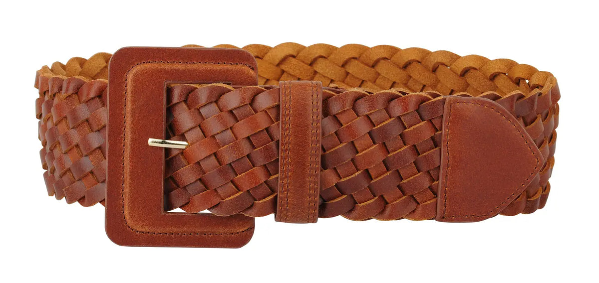 Wide WovenBraided Leather Belt